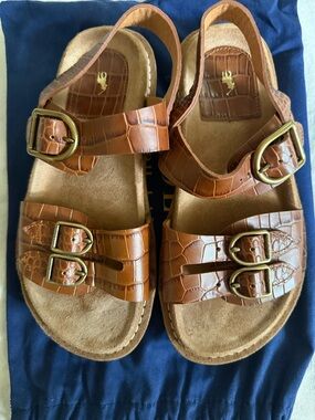 Polo by Ralph Lauren Brown Leather Faux-Croc Buckle Sandals